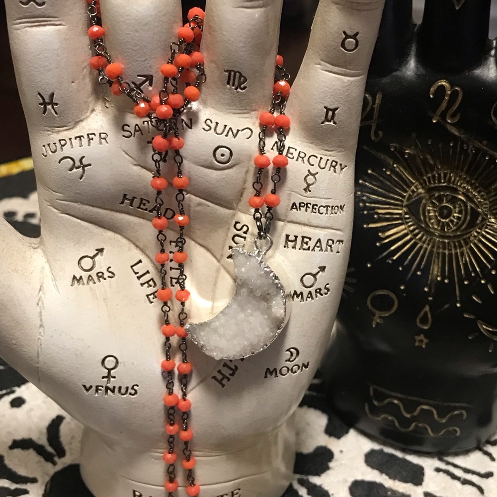 Druzy Moon Beaded Necklace